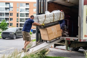 Junk Removal Inc. team loading a couch onto a truck