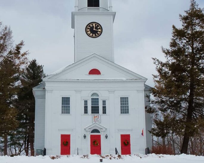 Winter scenery of First Parish Northboro Unitarian Universlist MA USA